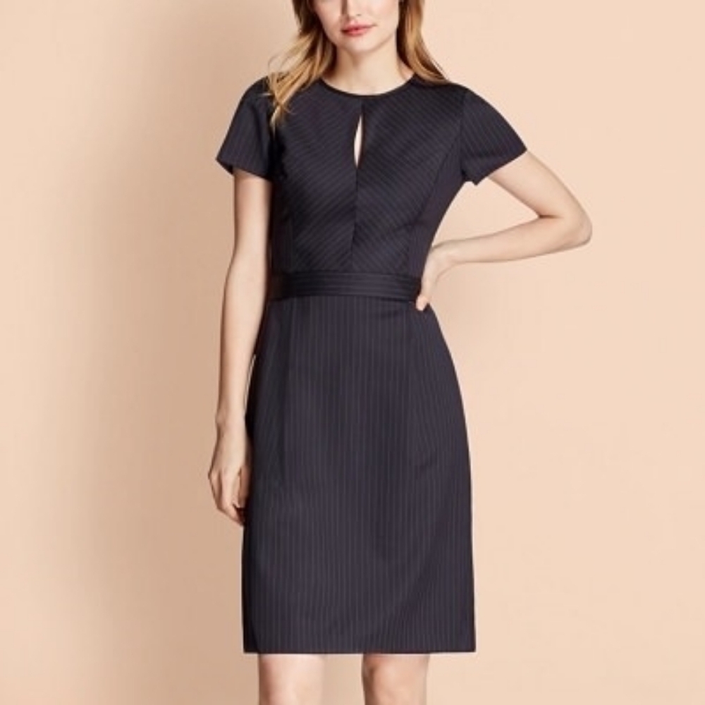 Brooks Brothers Blue Pinstripe Dress, Red Fleece Line, Sz 6